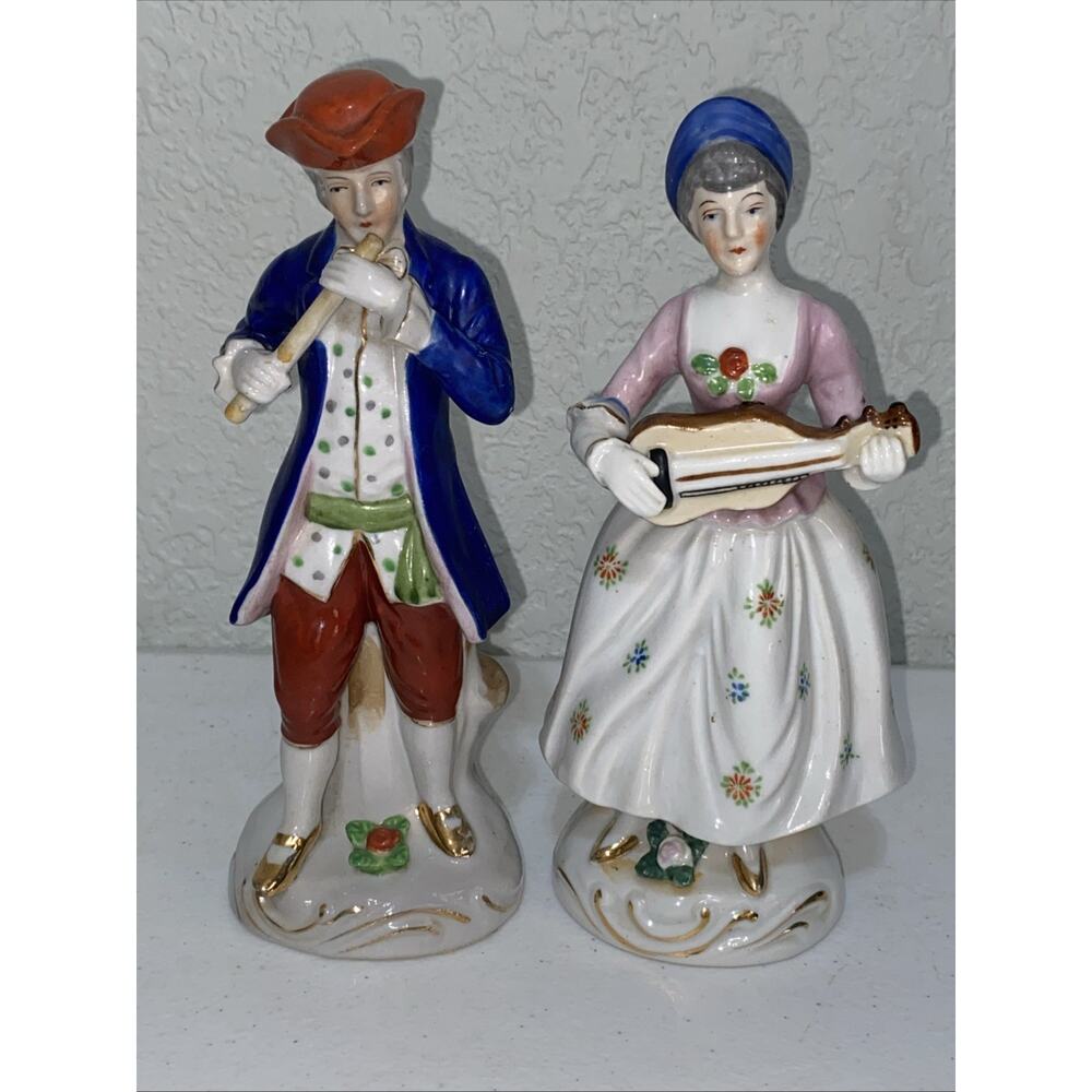 Vintage Occupied‎ Japan Porcelain Figurines Set Colonial Couple Musicians 7.5”